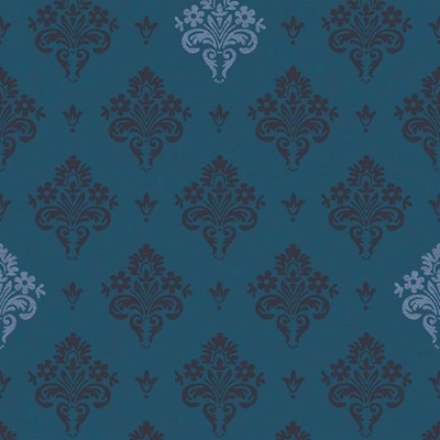 Papel de parede azul escuro com padrão floral ornamental azul e cinza