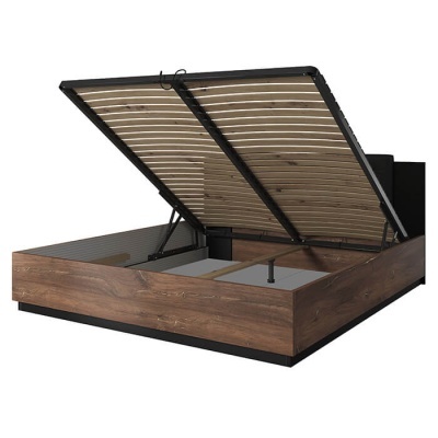 Cama de arrumação aberta mostrando ripas de madeira e espaço interior