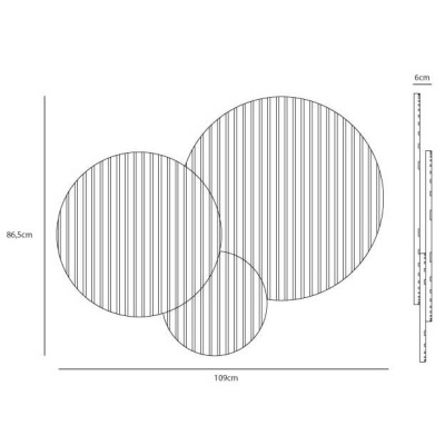 Desenho técnico de três círculos sobrepostos com medidas em centímetros