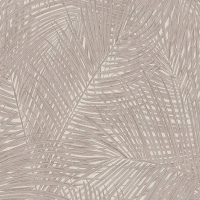 Papel de parede com padrão de folhas em tons bege e castanho claro