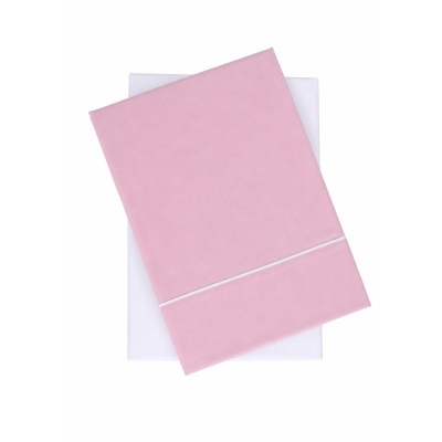 Conjunto de lençóis branco e rosa clara com detalhe branco