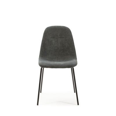 Cadeira cinzenta escura estofada com pernas metálicas pretas