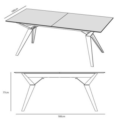 Mesa retangular com pernas inclinadas e medidas indicadas