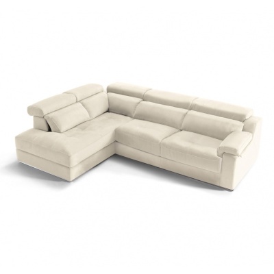 Sofá de canto branco em pele sintética com encostos ajustáveis