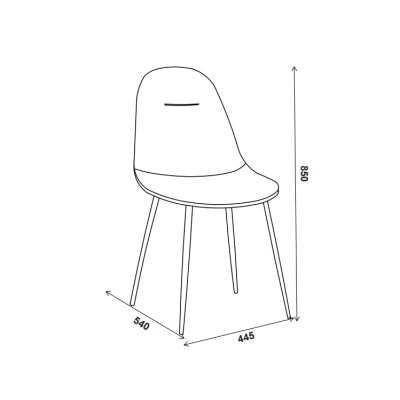 Desenho técnico de cadeira com medidas em milímetros