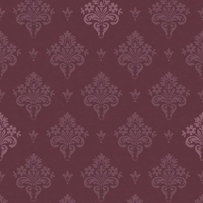 Papel de parede vinho com padrão clássico de arabescos.