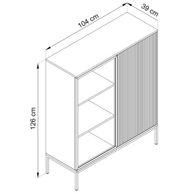 Armário com prateleiras e porta com padrão de linhas verticais
