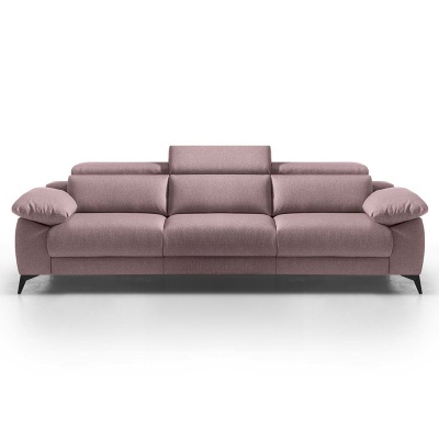Sofá lavanda moderno de 3 lugares em tecido com apoio de braços almofadados e pernas pretas