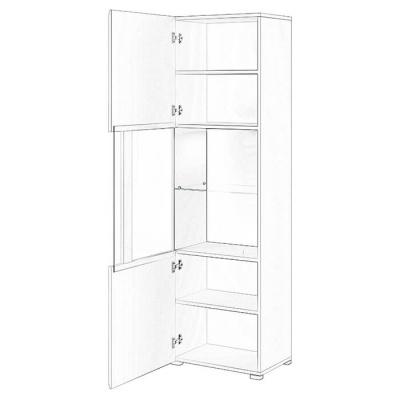 Armário alto branco com portas abertas e prateleiras internas