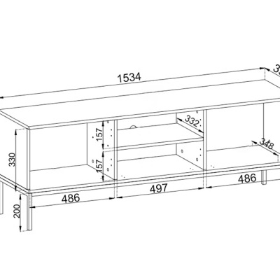 Desenho técnico de móvel para televisão branco com medidas em milímetros