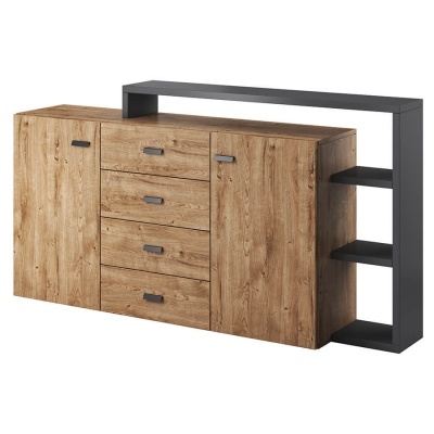 móvel de arrumação de madeira castanha com estrutura preta e prateleiras abertas