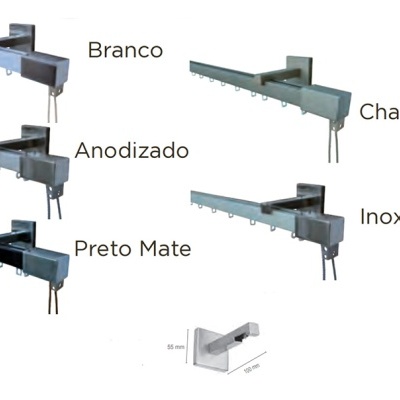 Suportes metálicos para cortinas em várias cores