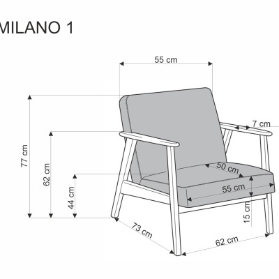 desenho técnico de cadeira MILANO 1 cinzenta com medidas