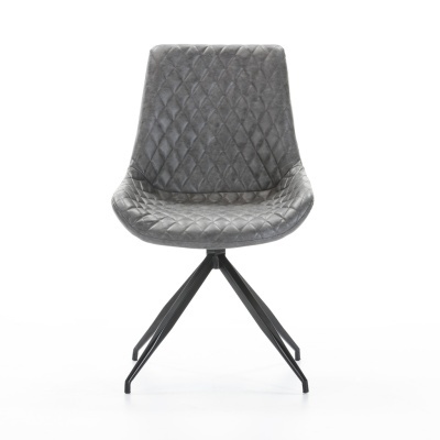 Cadeira de escritório cinza estofada com padrão acolchoado e base preta
