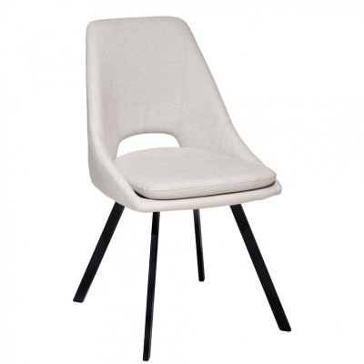 Cadeira estofada bege com pernas metálicas pretas