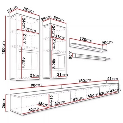 Conjunto de móveis moduláveis brancos com várias medidas em centímetros