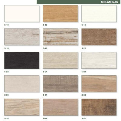 Amostras de melaminas em várias cores e padrões com códigos