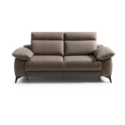 Sofá cinza-marron estofado de 3 lugares com braços almofadados e pernas pretas