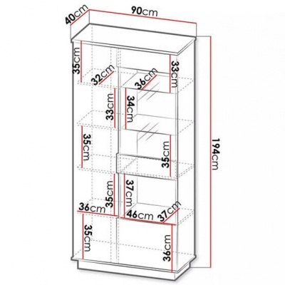 Diagrama técnico de armário com dimensões em centímetros e espelho central