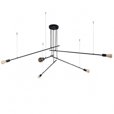 Candeeiro de teto negro com cinco braços e lâmpadas de filamento
