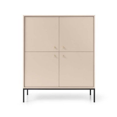 Móvel de arrumação bege com quatro portas e base preta