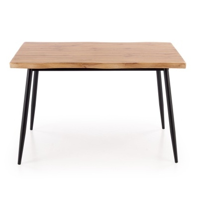 Mesa de madeira com pernas metálicas pretas