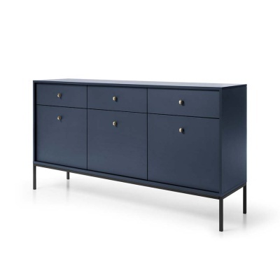 Móvel de arrumação azul escuro com três gavetas e quatro portas