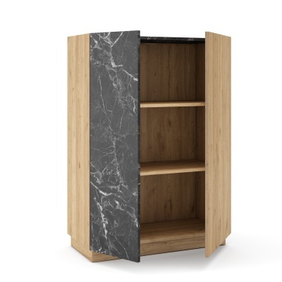 Armário de madeira com portas, uma porta padrão mármore cinzento e branco