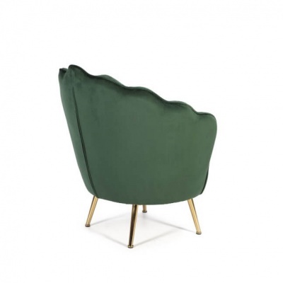 Poltrona verde escura aveludada com pernas metálicas douradas