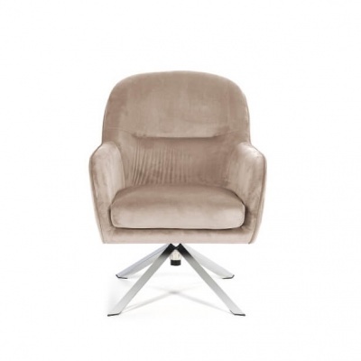 Cadeira estofada bege com base metálica prateada