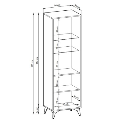 Desenho técnico de armário alto com dimensões e prateleiras