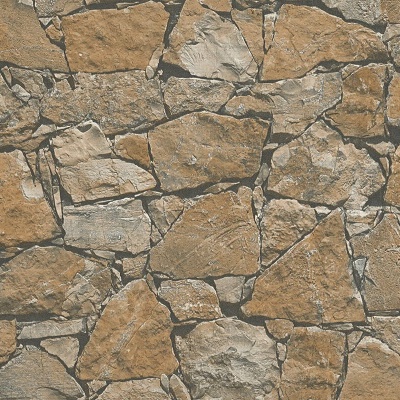 Parede de pedras irregulares castanhas e cinzentas com juntas claras