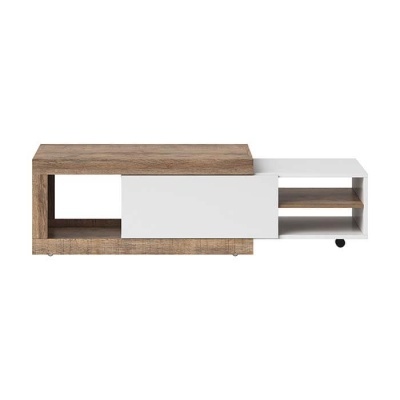 Móvel de apoio em madeira clara e branco com design moderno