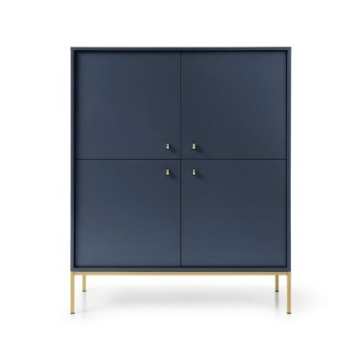 Móvel azul escuro com quatro portas e pés dourados