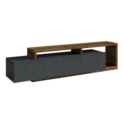 Móvel de sala moderno em madeira castanho escuro e preto