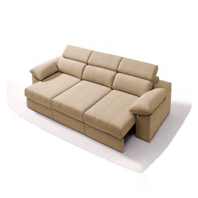 Sofá-cama de três lugares em tecido bege claro
