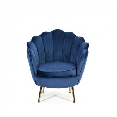 Cadeira azul de veludo com pernas douradas