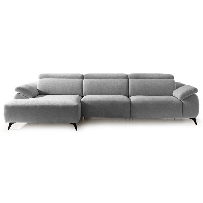 Sofá moderno de canto cinzento claro com chaise longue