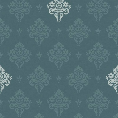 Papel de parede azul com padrão damasco clássico em diferentes tons