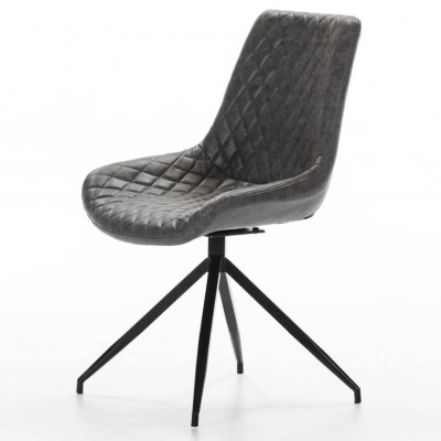 Cadeira de escritório cinza com estofado acolchoado e base metálica preta