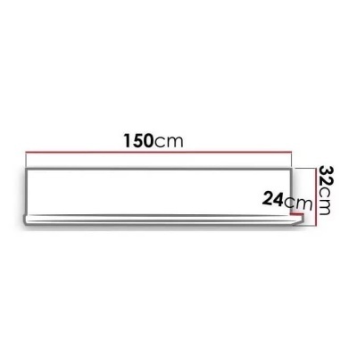 Diagrama de móvel branco com dimensões 150 cm x 32 cm x 24 cm.