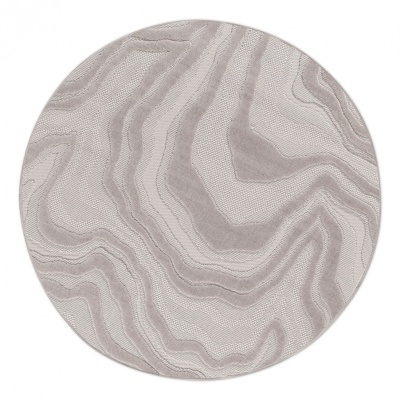 Tapete redondo bege e cinzento com padrão ondulado