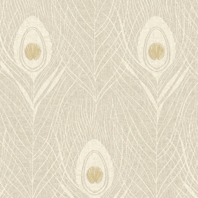 Tecido bege com padrão de penas de pavão castanho claro