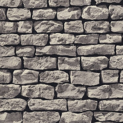 Parede de pedras naturais cinza com textura rugosa