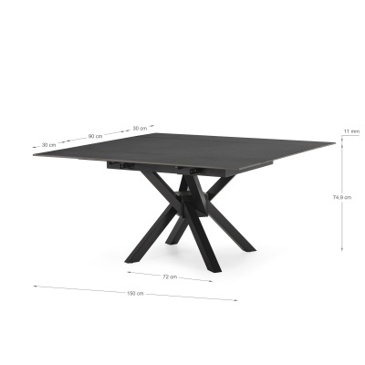 Mesa quadrada preta com base em forma de X