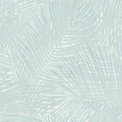 Papel de parede com padrão de folhas azuis e bege