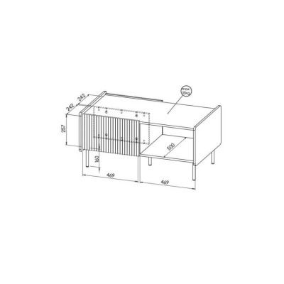 Desenho técnico de móvel com portas ripadas e medidas indicadas