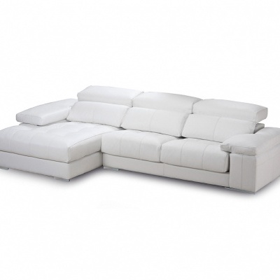Sofá branco de canto em couro com chaise longue