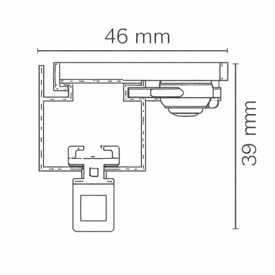 Desenho técnico de peça mecânica com medidas 46 mm por 39 mm.