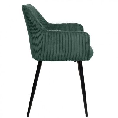 Cadeira verde escuro estofada com pernas pretas
